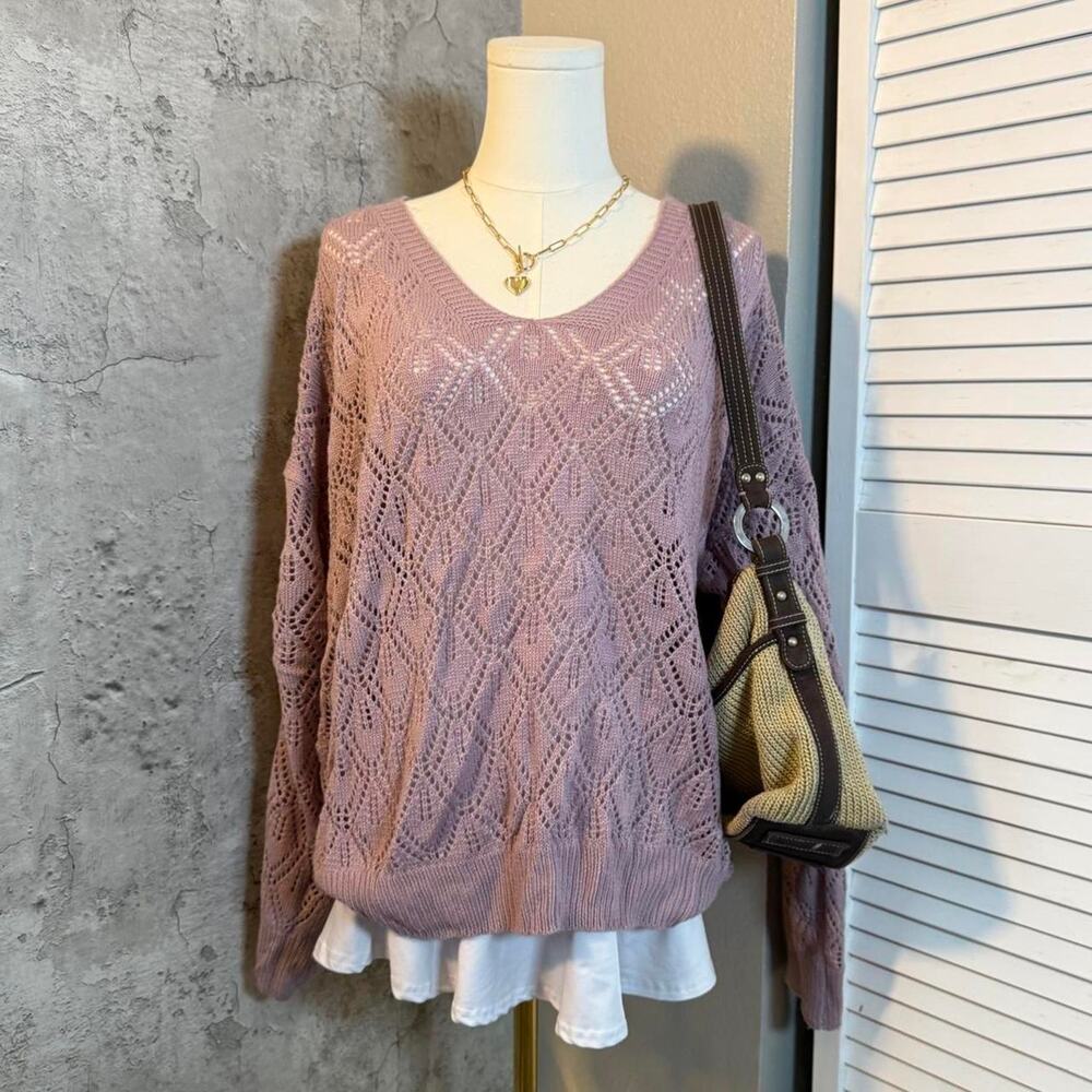 Lavender Sweater with Tie Lace Up Arms